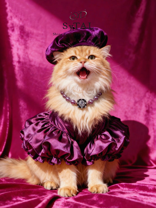 Regal Purple Pearl Pet Necklace: Fit for a Feline Royalty