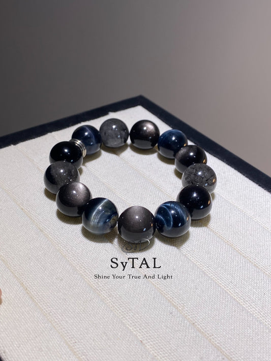 🔮 Your Destiny Bracelet: Blue Tiger Eye + Obsidian for Cosmic Protection